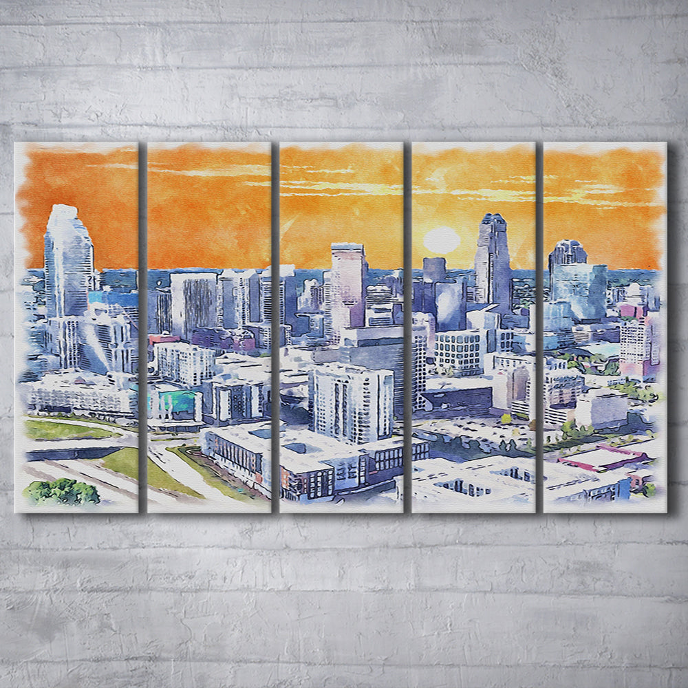 Charlotte Watercolor, Charlotte North Carolina, Sport Art, Extra Large Canvas Print Wall Art