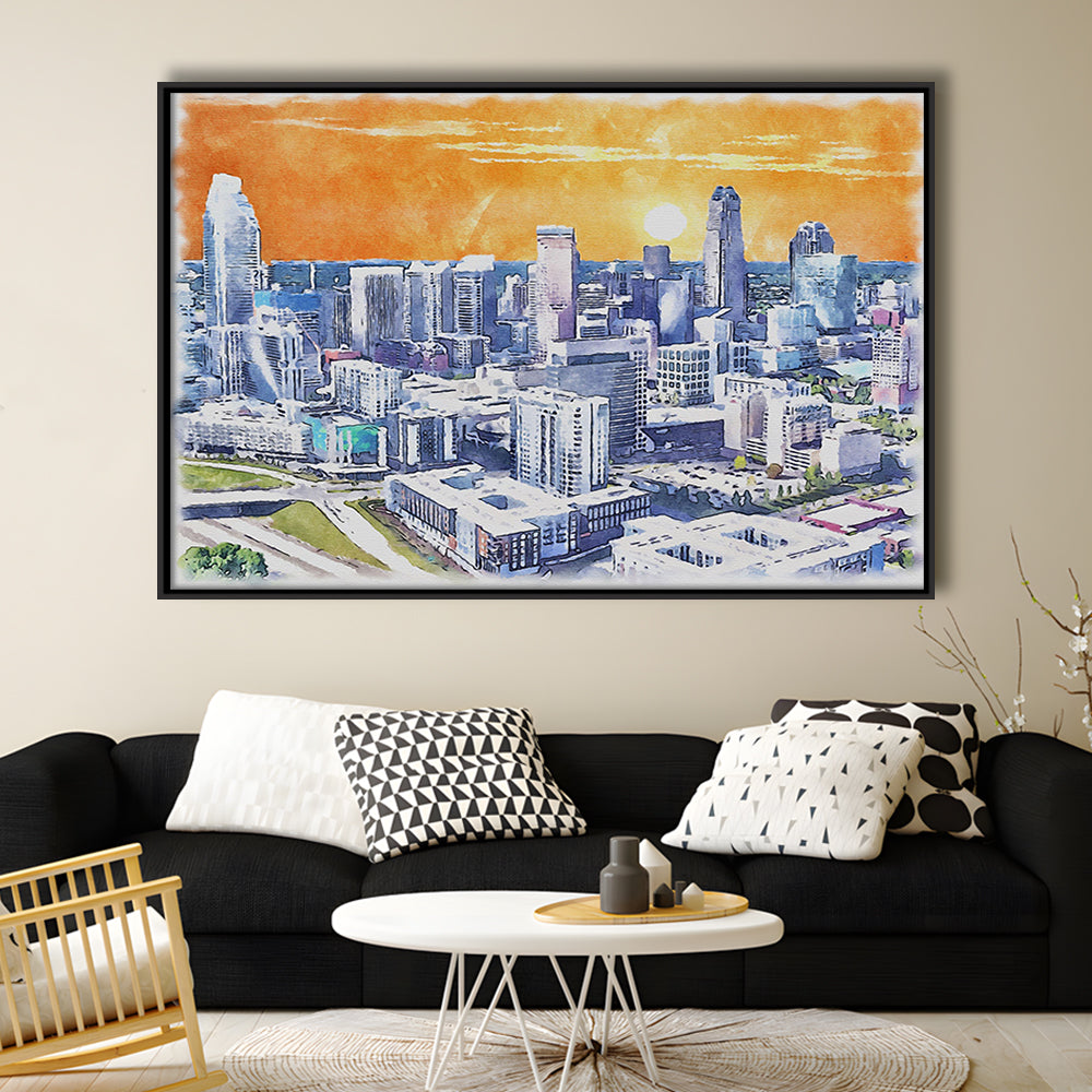 Charlotte Watercolor, Charlotte North Carolina, Sport Gift Art, Framed Canvas Print Wall Art