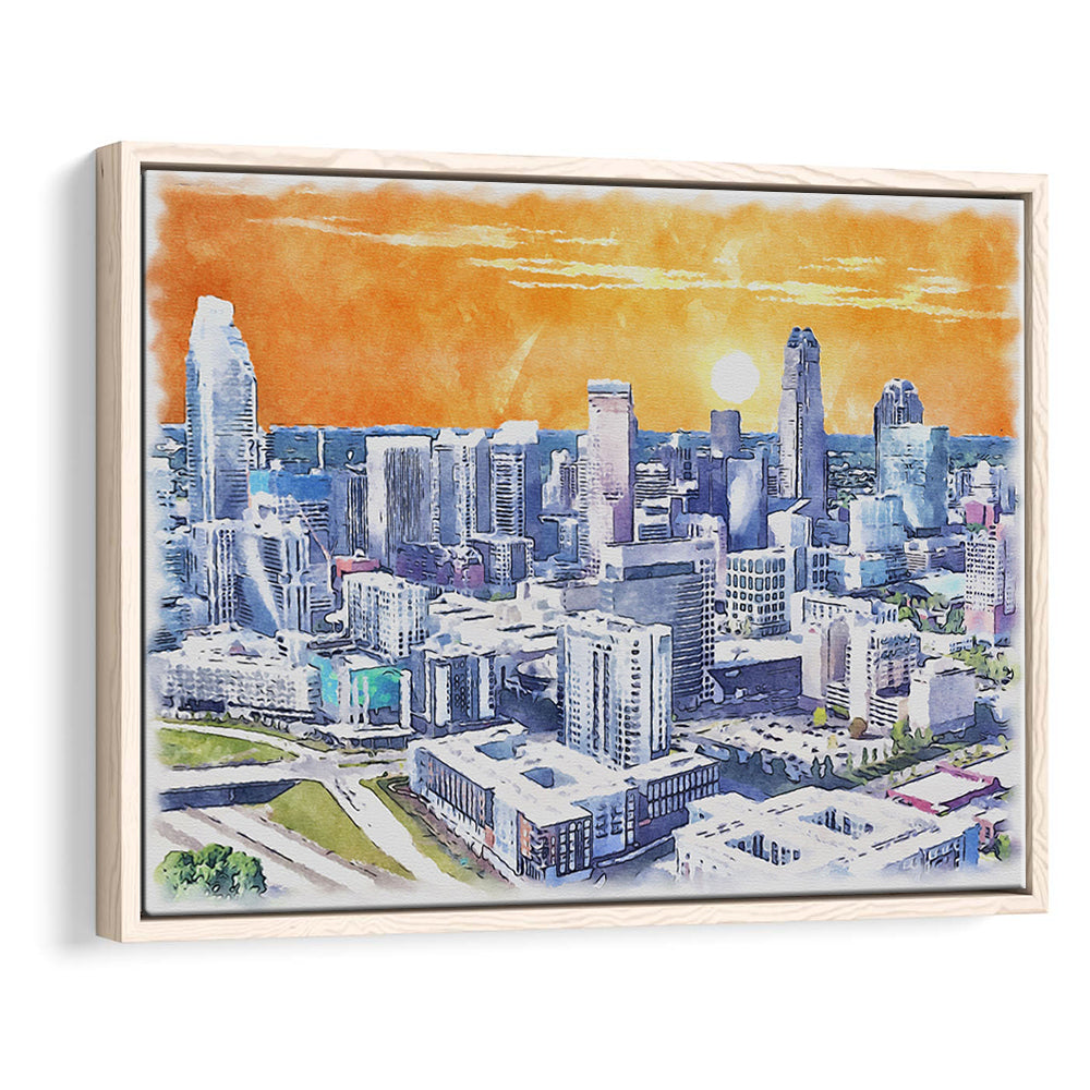 Charlotte Watercolor, Charlotte North Carolina, Sport Gift Art, Framed Canvas Print Wall Art