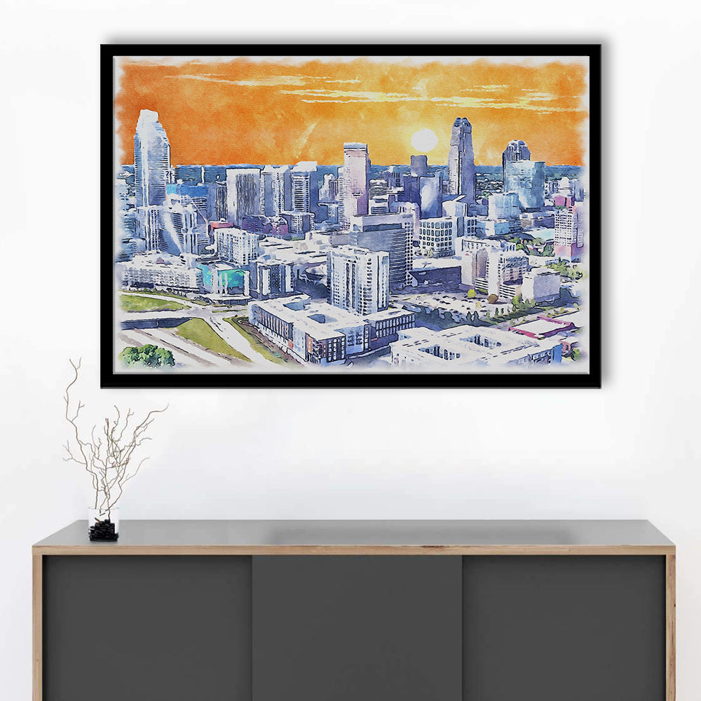 Charlotte Watercolor, Charlotte North Carolina, Sport Gift Art, Framed Art Print Wall Decor