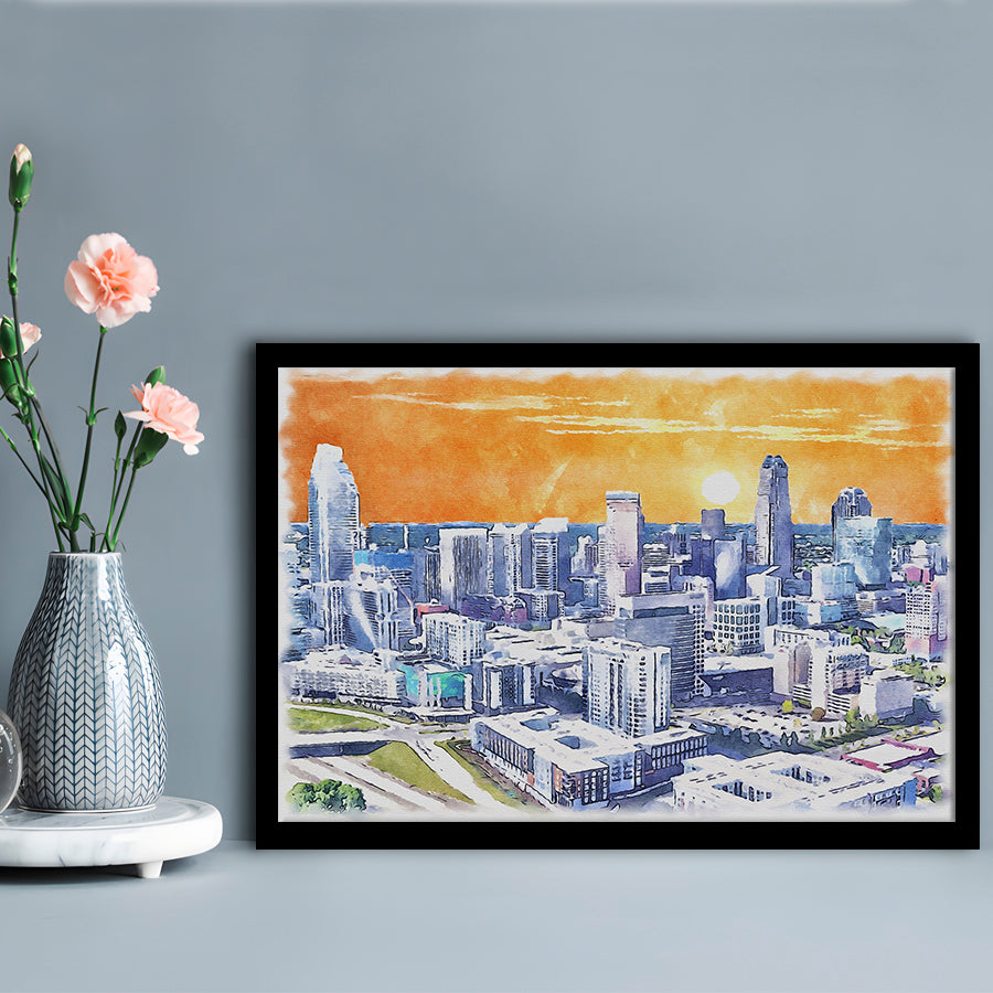 Charlotte Watercolor, Charlotte North Carolina, Sport Gift Art, Framed Art Print Wall Decor