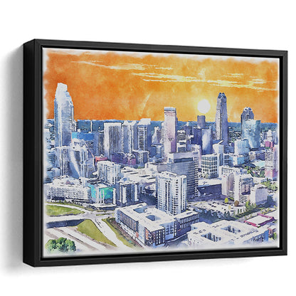 Charlotte Watercolor, Charlotte North Carolina, Sport Gift Art, Framed Canvas Print Wall Art