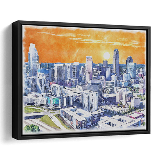 Charlotte Watercolor, Charlotte North Carolina, Sport Gift Art, Framed Canvas Print Wall Art