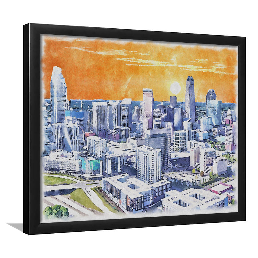 Charlotte Watercolor, Charlotte North Carolina, Sport Gift Art, Framed Art Print Wall Decor