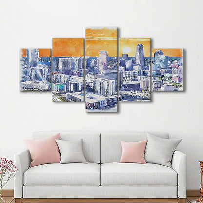 Charlotte Watercolor, Charlotte North Carolina, Sport Art, Mixed 5 Panel, Canvas Print Wall Art