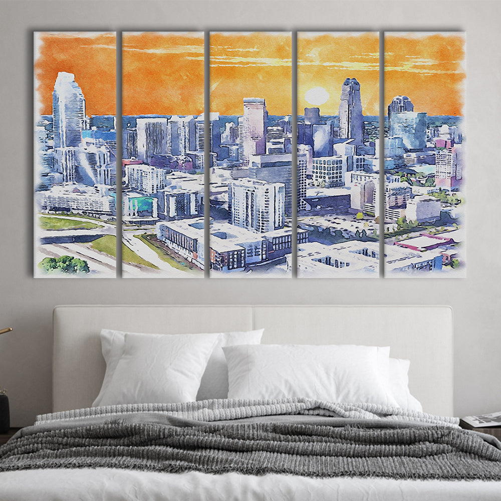 Charlotte Watercolor, Charlotte North Carolina, Sport Art, Extra Large Canvas Print Wall Art
