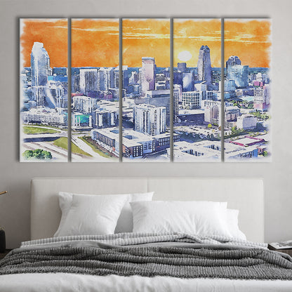 Charlotte Watercolor, Charlotte North Carolina, Sport Art, Extra Large Canvas Print Wall Art