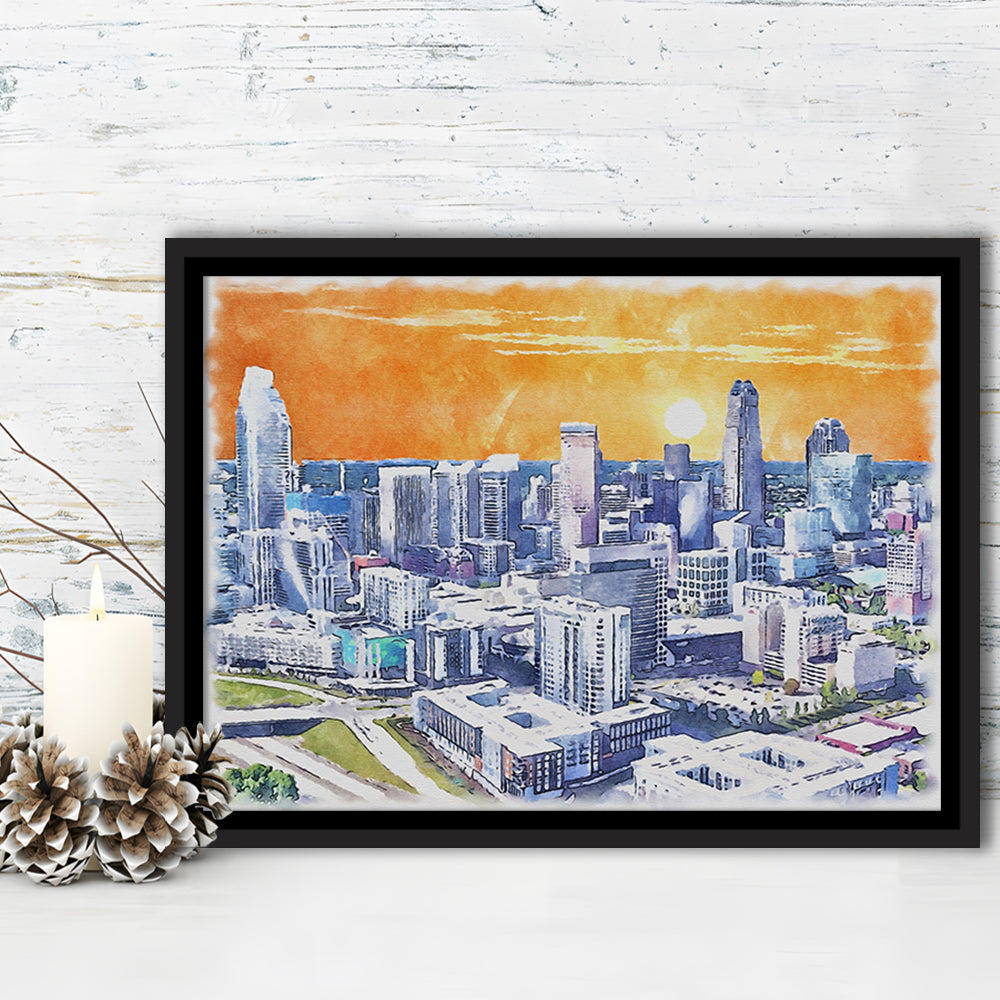 Charlotte Watercolor, Charlotte North Carolina, Sport Gift Art, Framed Canvas Print Wall Art