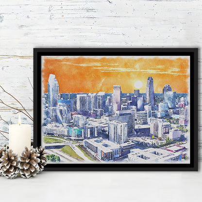 Charlotte Watercolor, Charlotte North Carolina, Sport Gift Art, Framed Canvas Print Wall Art