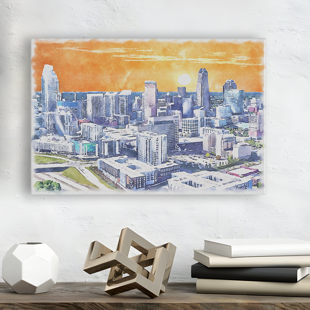 Charlotte Watercolor, Charlotte North Carolina, Sport Art, Gifts for him, Canvas Print Wall Art