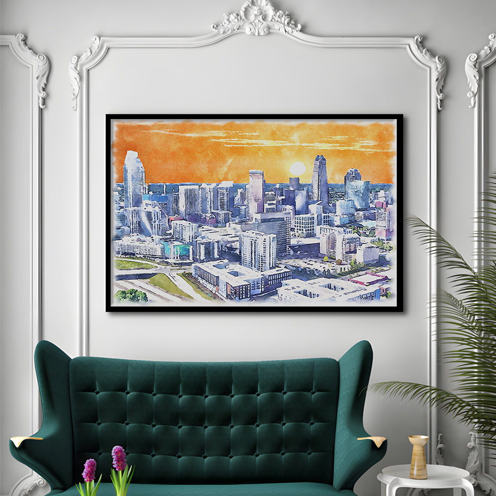 Charlotte Watercolor, Charlotte North Carolina, Sport Gift Art, Framed Art Print Wall Decor