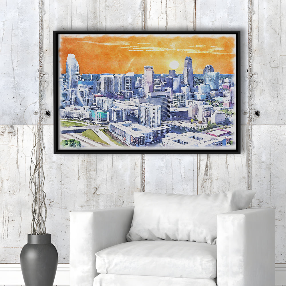 Charlotte Watercolor, Charlotte North Carolina, Sport Gift Art, Framed Canvas Print Wall Art