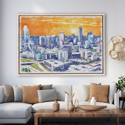 Charlotte Watercolor, Charlotte North Carolina, Sport Gift Art, Framed Canvas Print Wall Art