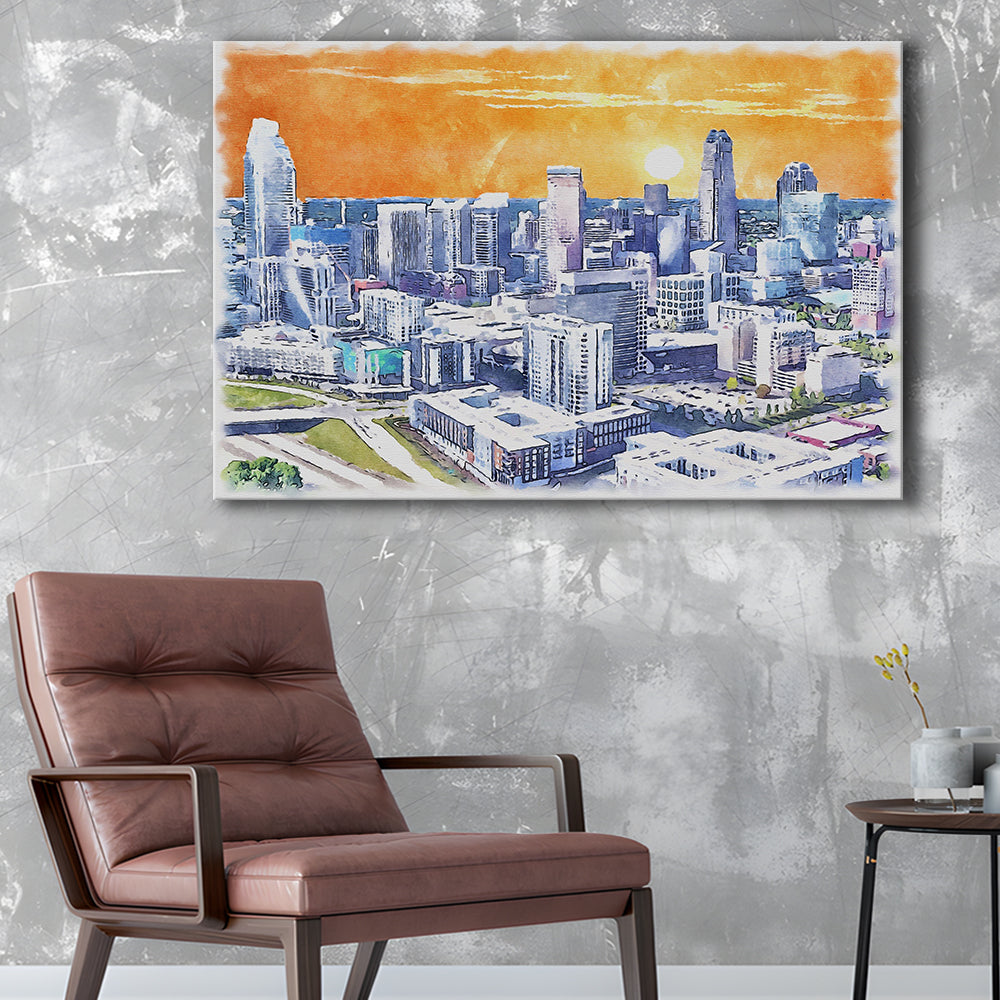Charlotte Watercolor, Charlotte North Carolina, Sport Art, Gifts for him, Canvas Print Wall Art