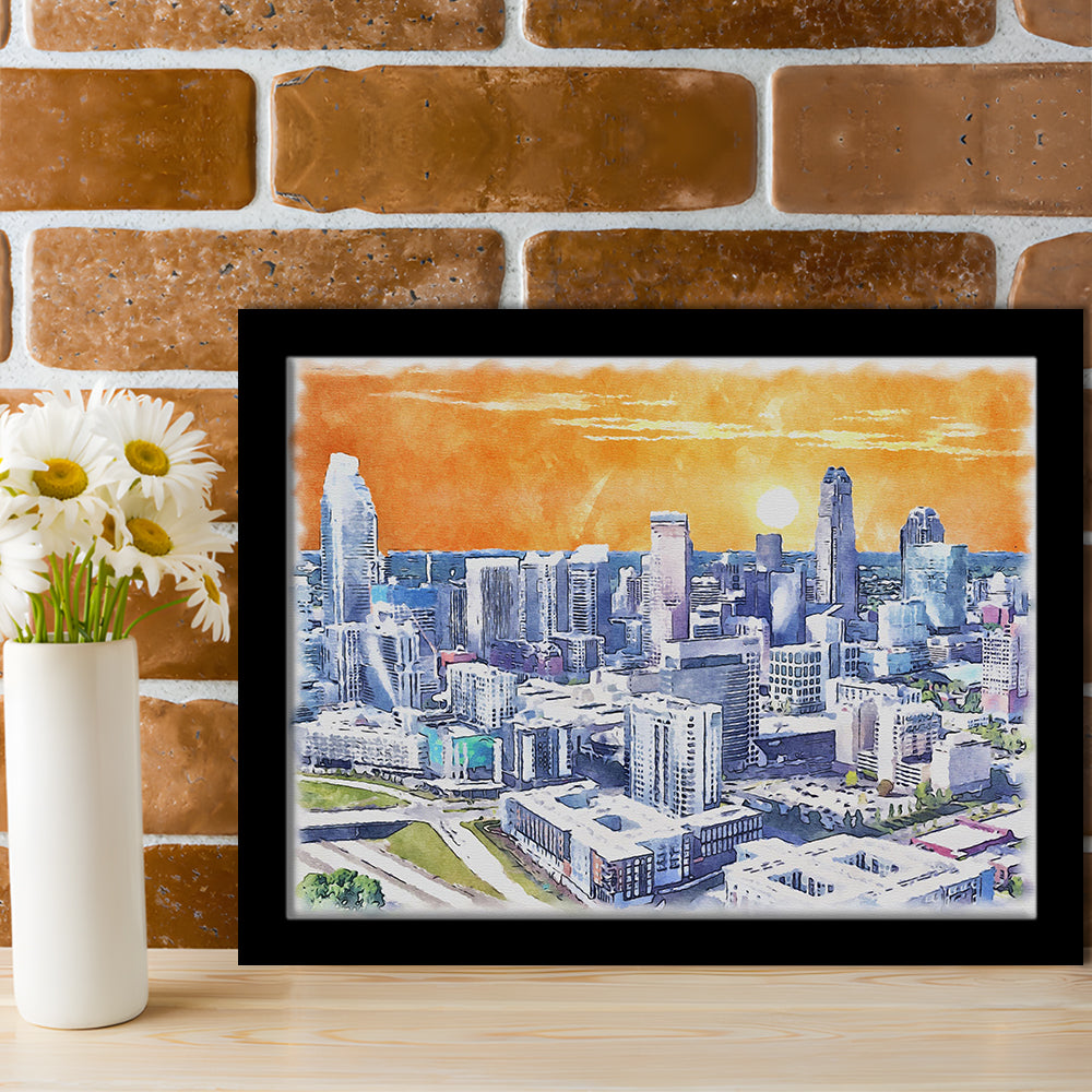 Charlotte Watercolor, Charlotte North Carolina, Sport Gift Art, Framed Art Print Wall Decor