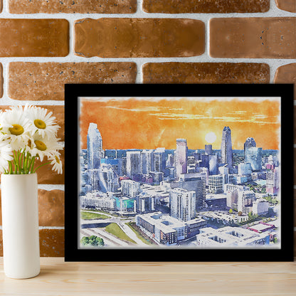 Charlotte Watercolor, Charlotte North Carolina, Sport Gift Art, Framed Art Print Wall Decor
