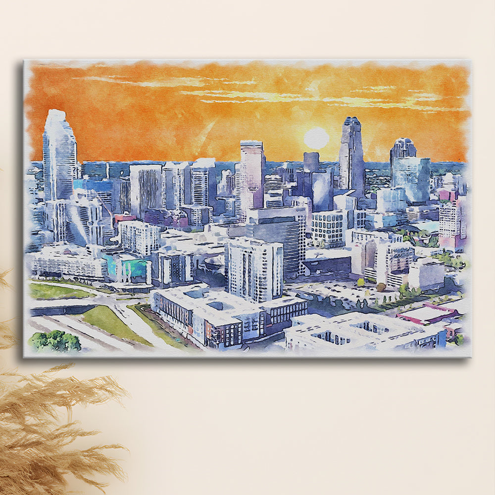 Charlotte Watercolor, Charlotte North Carolina, Sport Art, Gifts for him, Canvas Print Wall Art