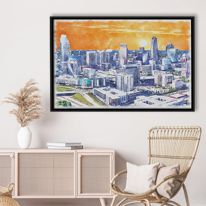Charlotte Watercolor, Charlotte North Carolina, Sport Gift Art, Framed Canvas Print Wall Art