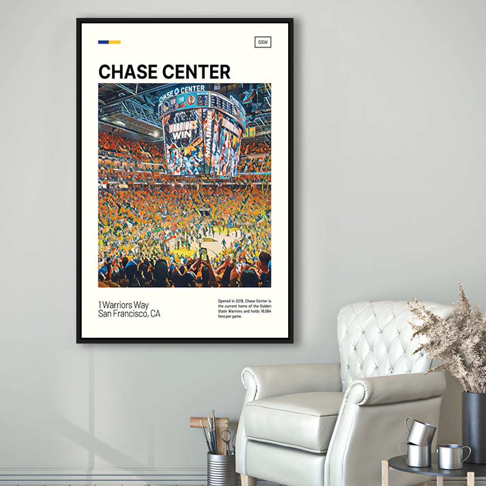 Chase Center Print, Golden State Warriors Stadium Canvas Art, Man Cave Gift, Floating Framed Canvas Print Wall Art