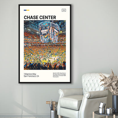 Chase Center Print, Golden State Warriors Stadium Canvas Art, Man Cave Gift, Floating Framed Canvas Print Wall Art