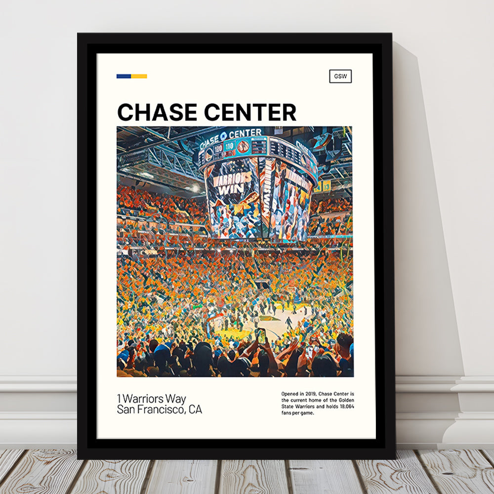 Chase Center Print, Golden State Warriors Stadium Canvas Art, Man Cave Gift, Floating Framed Canvas Print Wall Art