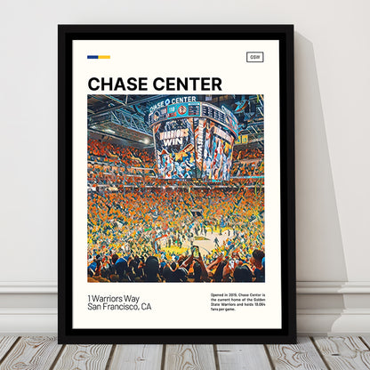 Chase Center Print, Golden State Warriors Stadium Canvas Art, Man Cave Gift, Floating Framed Canvas Print Wall Art