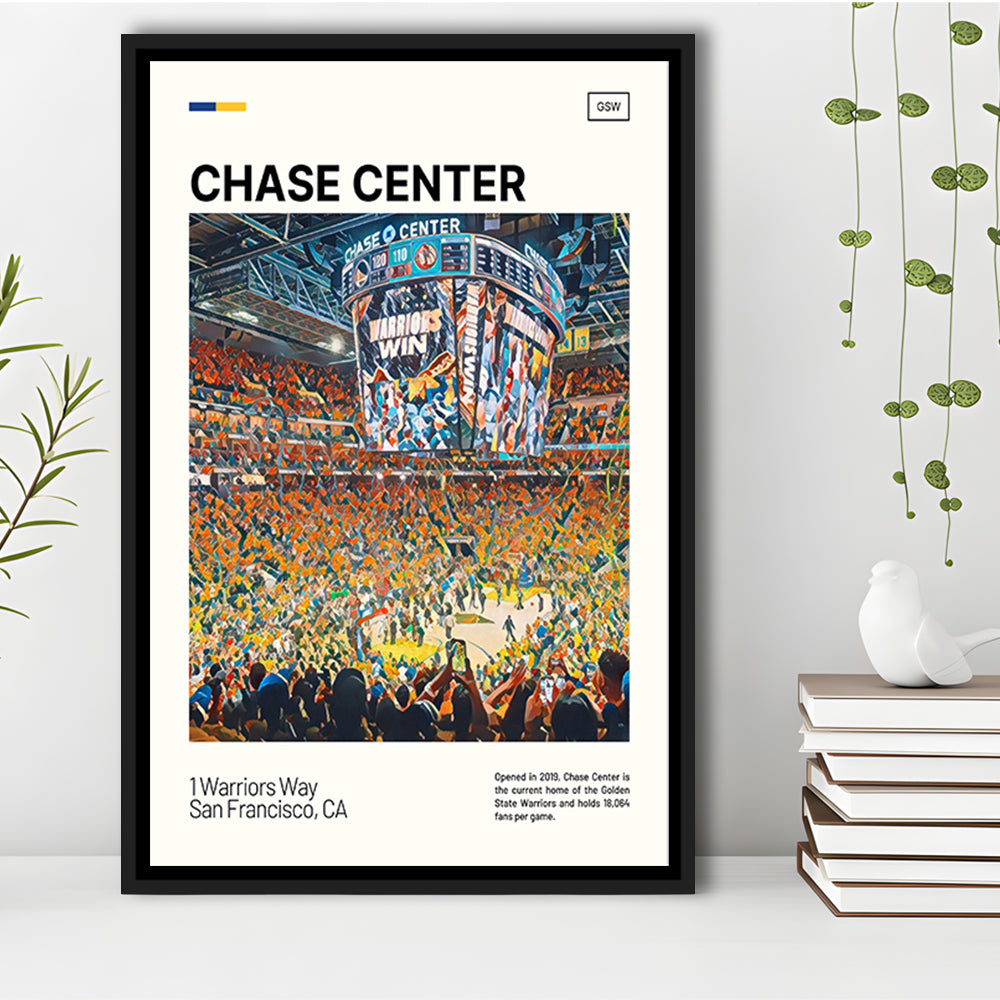 Chase Center Print, Golden State Warriors Stadium Canvas Art, Man Cave Gift, Floating Framed Canvas Print Wall Art