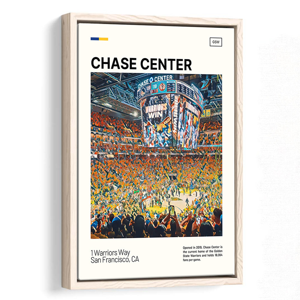 Chase Center Print, Golden State Warriors Stadium Canvas Art, Man Cave Gift, Floating Framed Canvas Print Wall Art