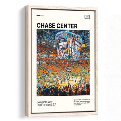 Chase Center Print, Golden State Warriors Stadium Canvas Art, Man Cave Gift, Floating Framed Canvas Print Wall Art