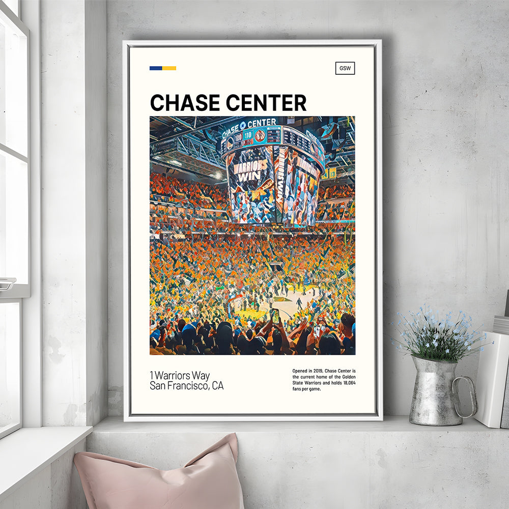 Chase Center Print, Golden State Warriors Stadium Canvas Art, Man Cave Gift, Floating Framed Canvas Print Wall Art