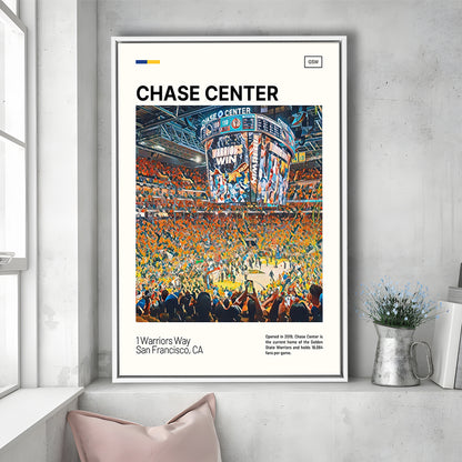 Chase Center Print, Golden State Warriors Stadium Canvas Art, Man Cave Gift, Floating Framed Canvas Print Wall Art