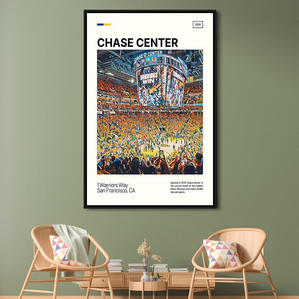Chase Center Print, Golden State Warriors Stadium Canvas Art, Man Cave Gift, Floating Framed Canvas Print Wall Art