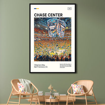 Chase Center Print, Golden State Warriors Stadium Canvas Art, Man Cave Gift, Floating Framed Canvas Print Wall Art