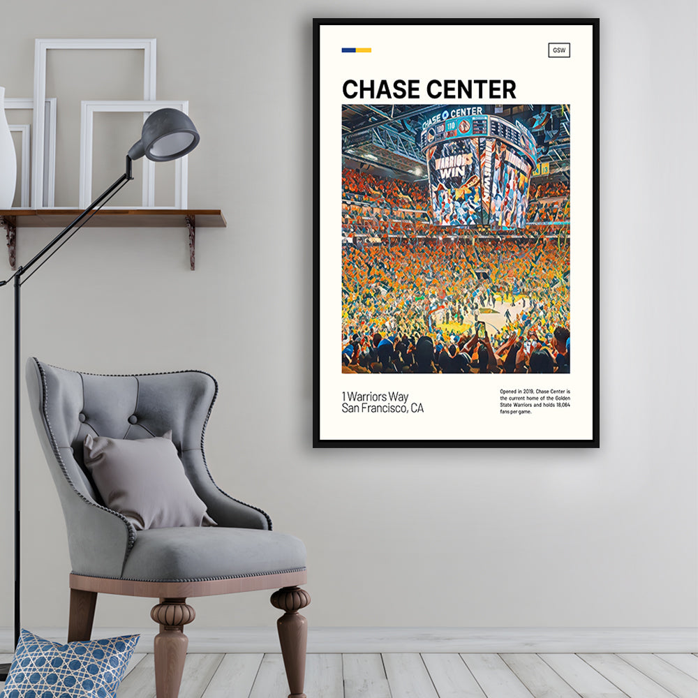 Chase Center Print, Golden State Warriors Stadium Canvas Art, Man Cave Gift, Floating Framed Canvas Print Wall Art