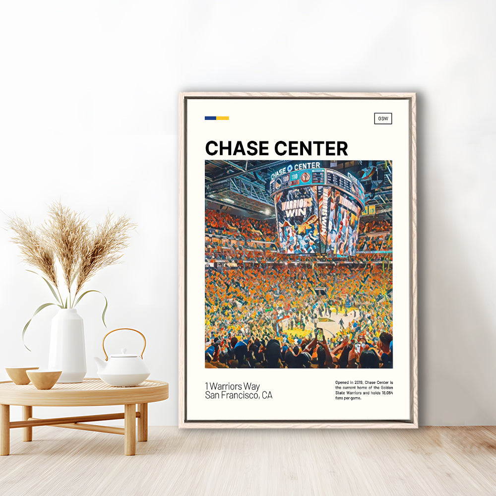 Chase Center Print, Golden State Warriors Stadium Canvas Art, Man Cave Gift, Floating Framed Canvas Print Wall Art