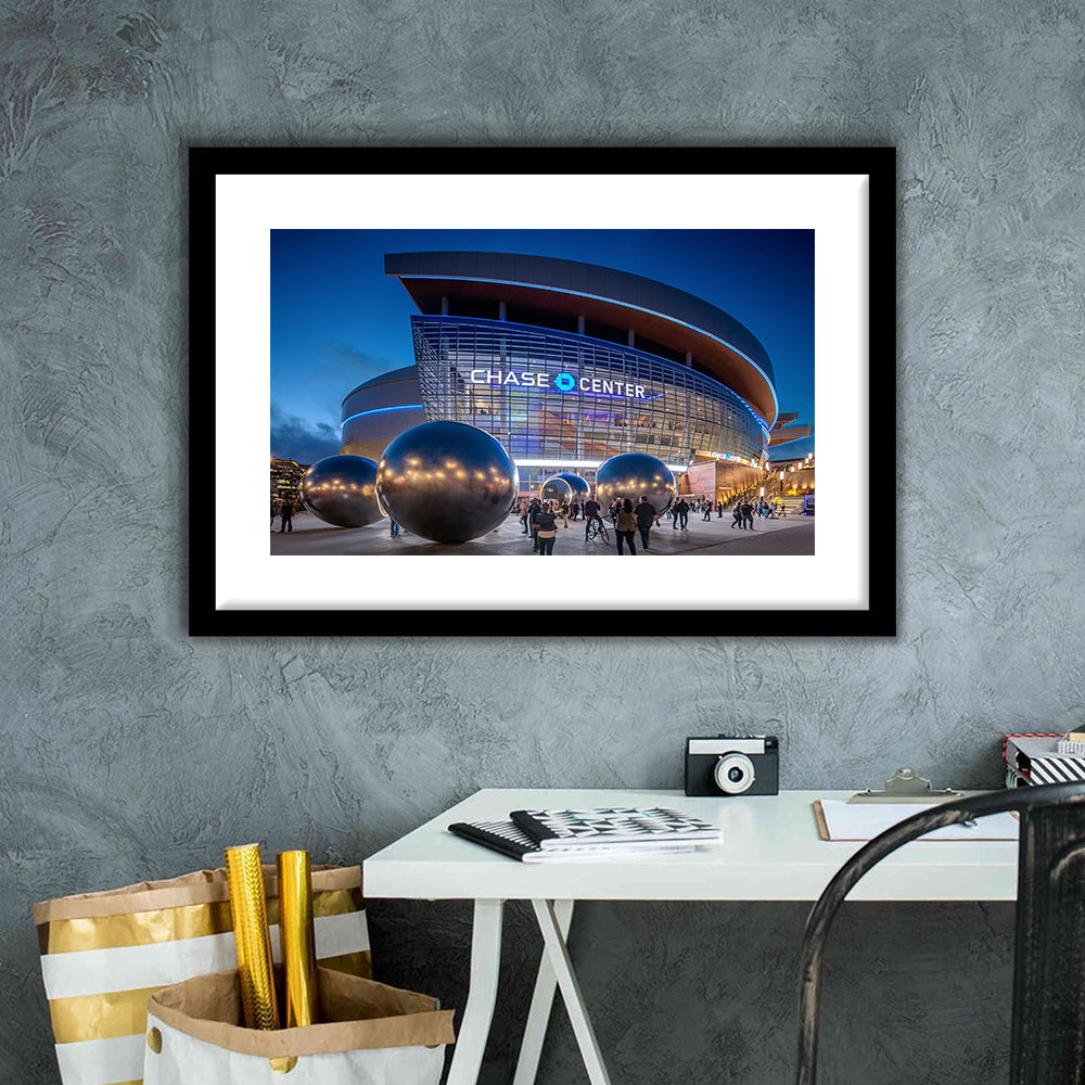 Chase Center Project Icon, Stadium Canvas, Sport Art, Gift for him, White Border Framed Art Print Wall Decor