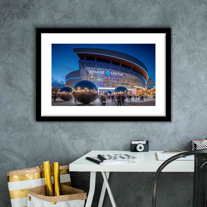 Chase Center Project Icon, Stadium Canvas, Sport Art, Gift for him, White Border Framed Art Print Wall Decor