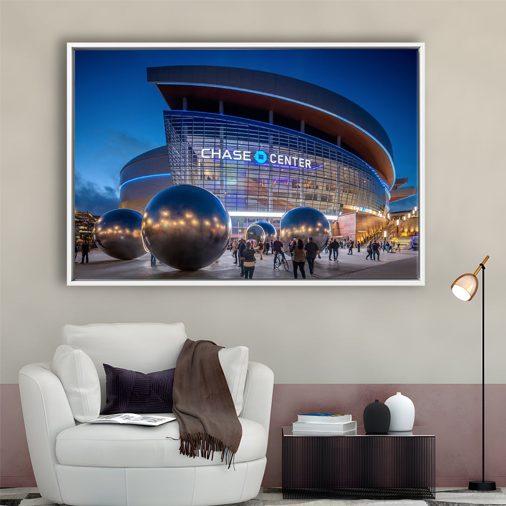 Chase Center Project Icon, Stadium Canvas, Sport Art, Framed Canvas Print Wall Art, Floating Frame