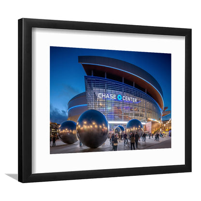 Chase Center Project Icon, Stadium Canvas, Sport Art, Gift for him, White Border Framed Art Print Wall Decor