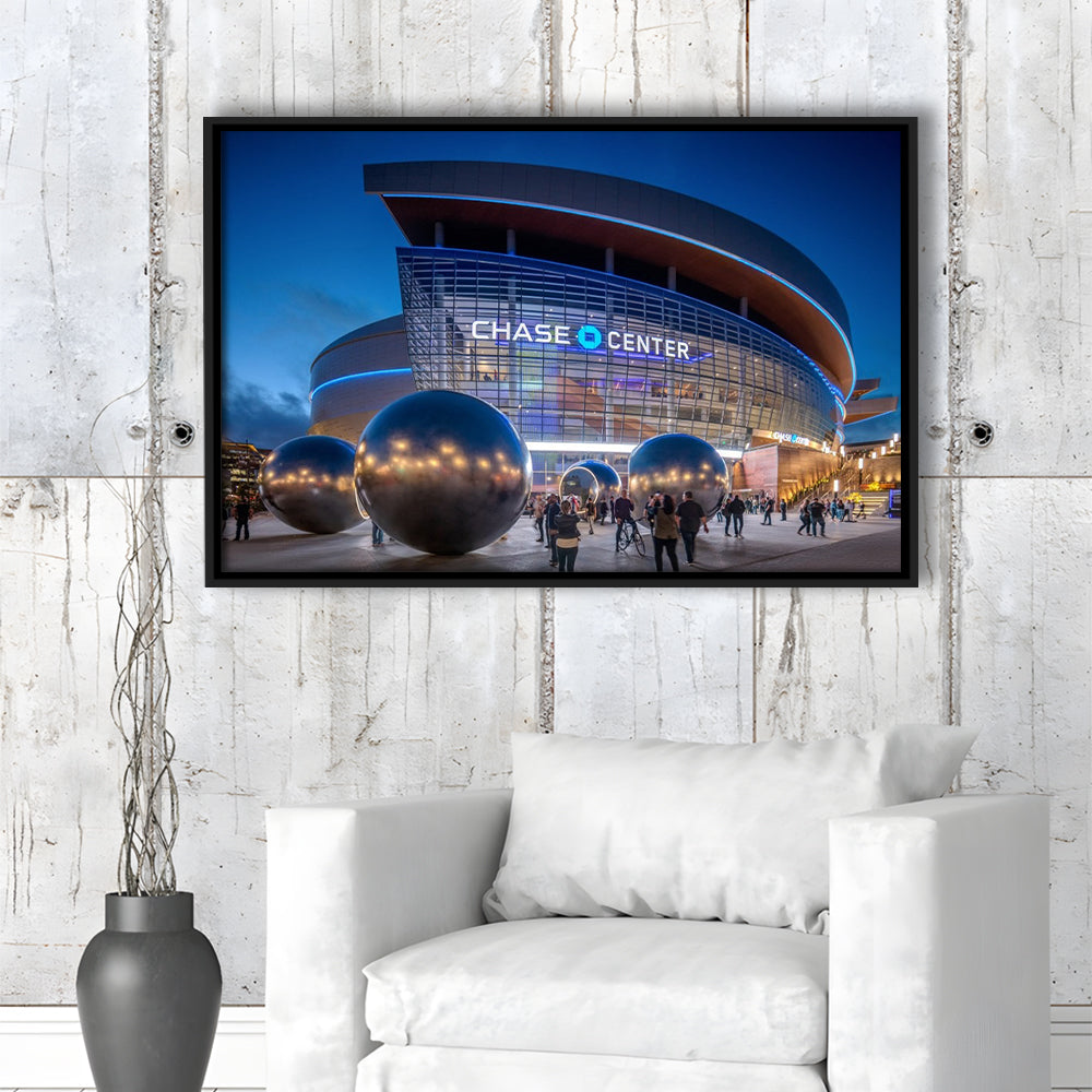 Chase Center Project Icon, Stadium Canvas, Sport Art, Framed Canvas Print Wall Art, Floating Frame