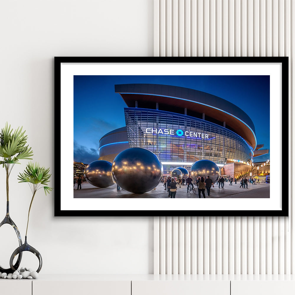 Chase Center Project Icon, Stadium Canvas, Sport Art, Gift for him, White Border Framed Art Print Wall Decor