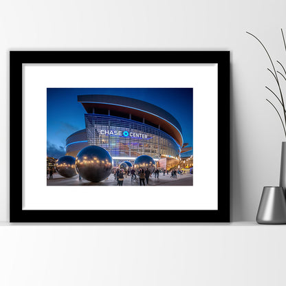 Chase Center Project Icon, Stadium Canvas, Sport Art, Gift for him, White Border Framed Art Print Wall Decor