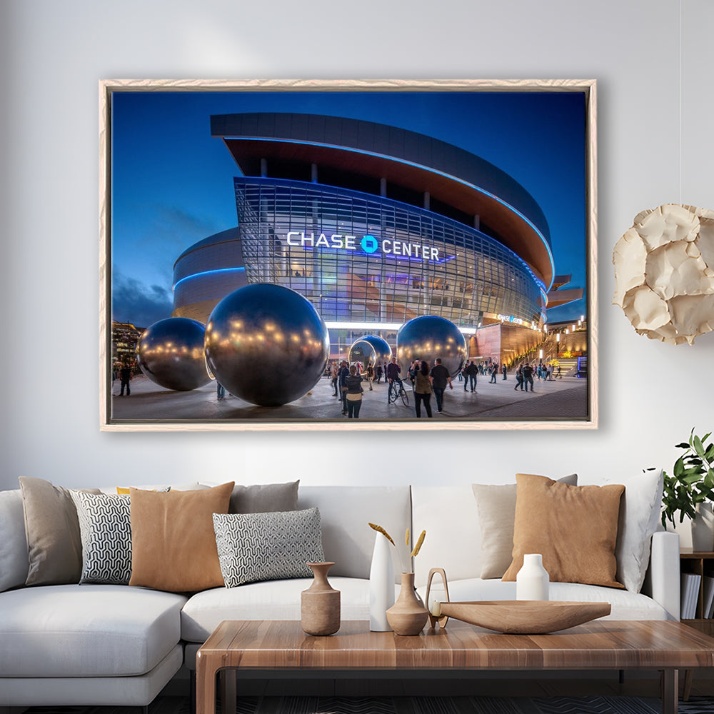 Chase Center Project Icon, Stadium Canvas, Sport Art, Framed Canvas Print Wall Art, Floating Frame