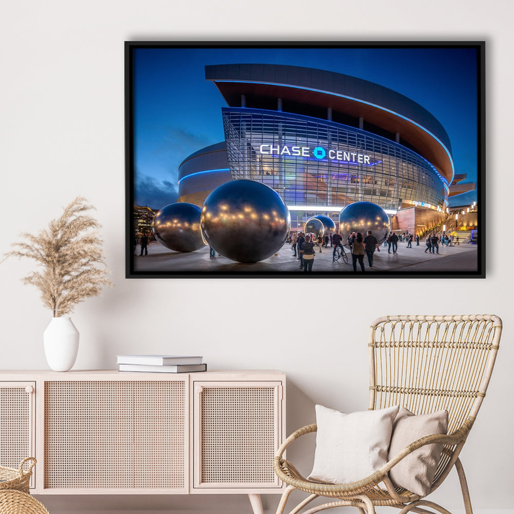 Chase Center Project Icon, Stadium Canvas, Sport Art, Framed Canvas Print Wall Art, Floating Frame
