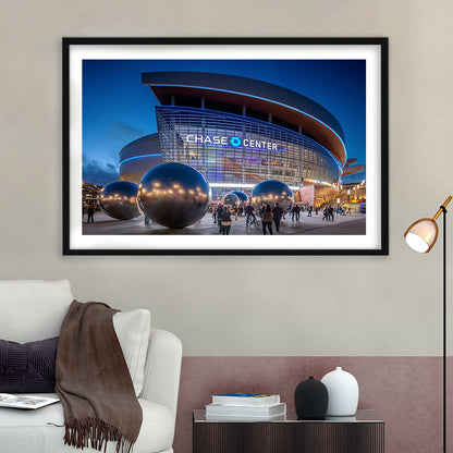Chase Center Project Icon, Stadium Canvas, Sport Art, Gift for him, White Border Framed Art Print Wall Decor