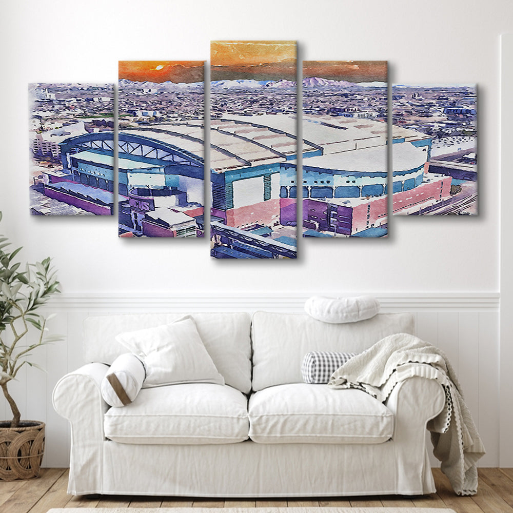 Chase Field, Arizona Diamondbacks Watercolor, Sport Art, Mixed 5 Panel, Canvas Print Wall Art