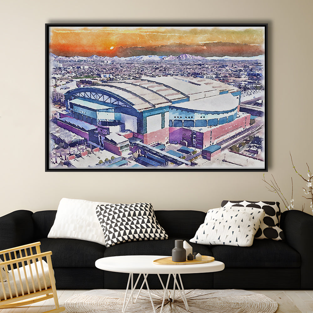 Chase Field, Arizona Diamondbacks Watercolor, Sport Gift Art, Framed Canvas Print Wall Art