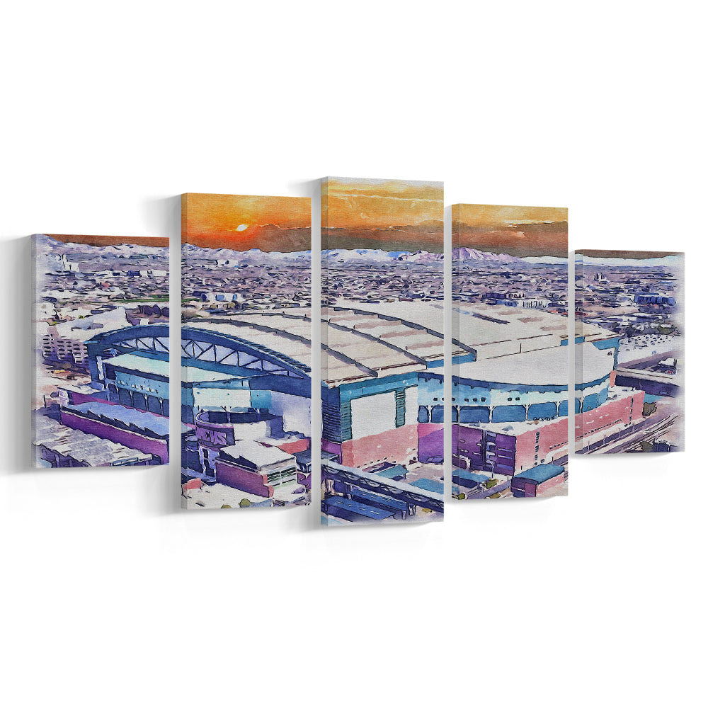 Chase Field, Arizona Diamondbacks Watercolor, Sport Art, Mixed 5 Panel, Canvas Print Wall Art