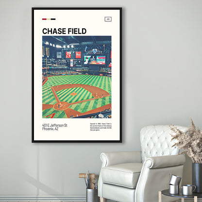 Chase Field Print, Arizona Diamondbacks Stadium Canvas Art, Man Cave Gift, Floating Framed Canvas Print Wall Art