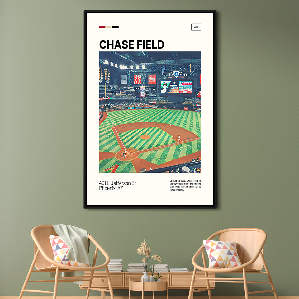 Chase Field Print, Arizona Diamondbacks Stadium Canvas Art, Man Cave Gift, Floating Framed Canvas Print Wall Art